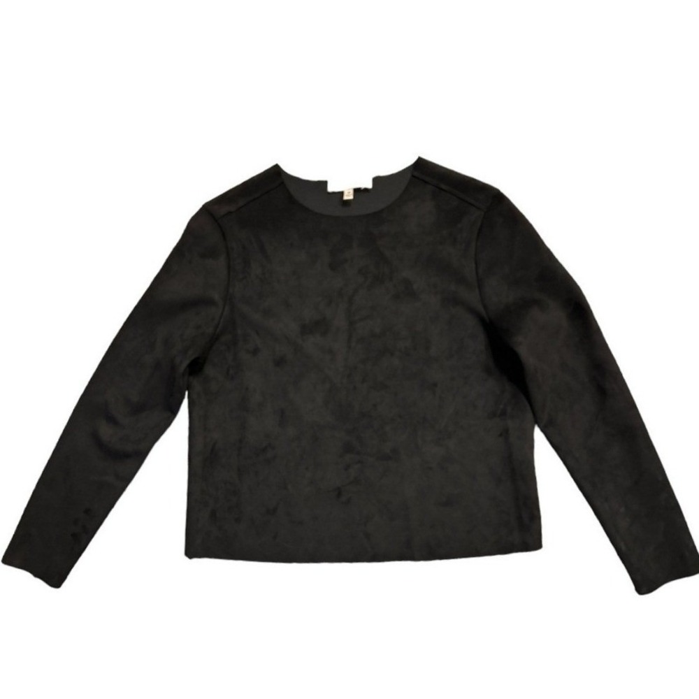 Philosophy Republic Clothing Black Faux Suede Long Sleeve Crew Neck Top‎ Medium